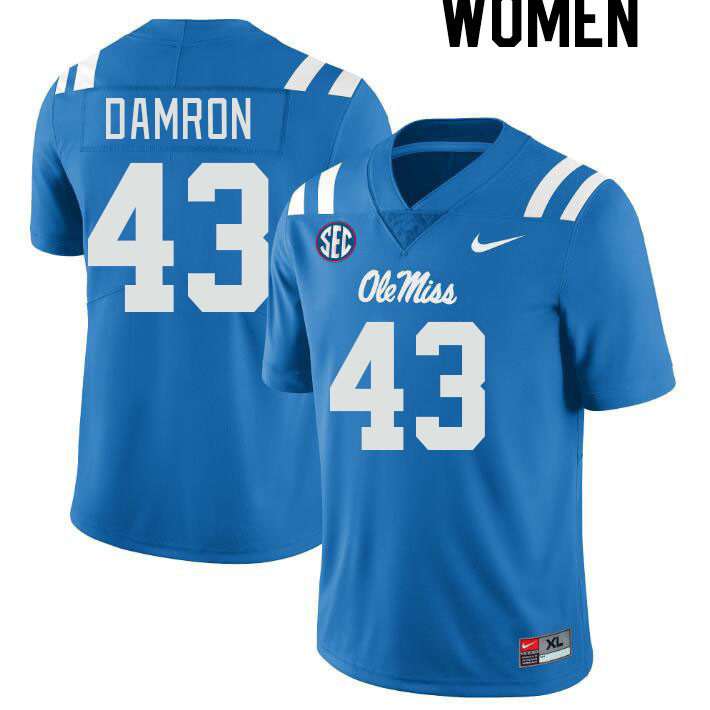 Women #43 Jack Damron Ole Miss Rebels College Football Jerseyes Stitched Sale-Powder Blue